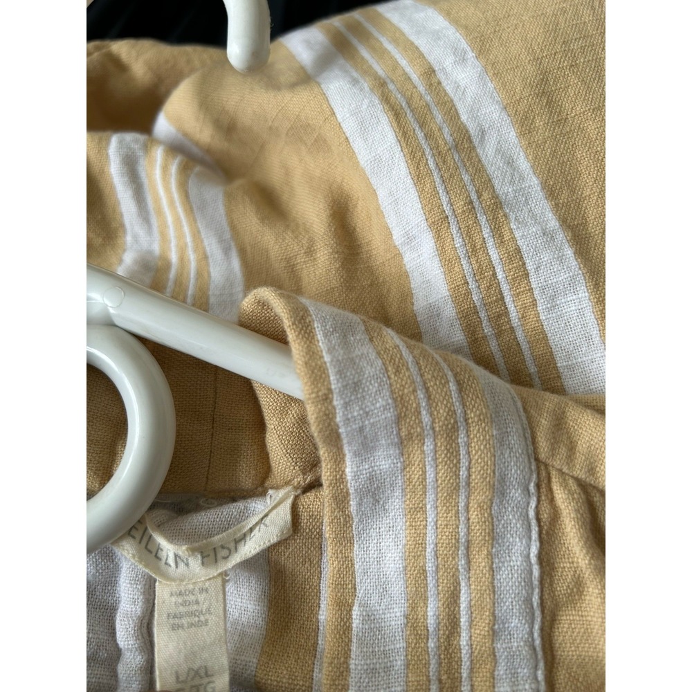 Eileen Fisher Yellow Organic Cotton Gauze Kimono Striped Coat Jacket Sz L/ XL - Picture 6 of 6